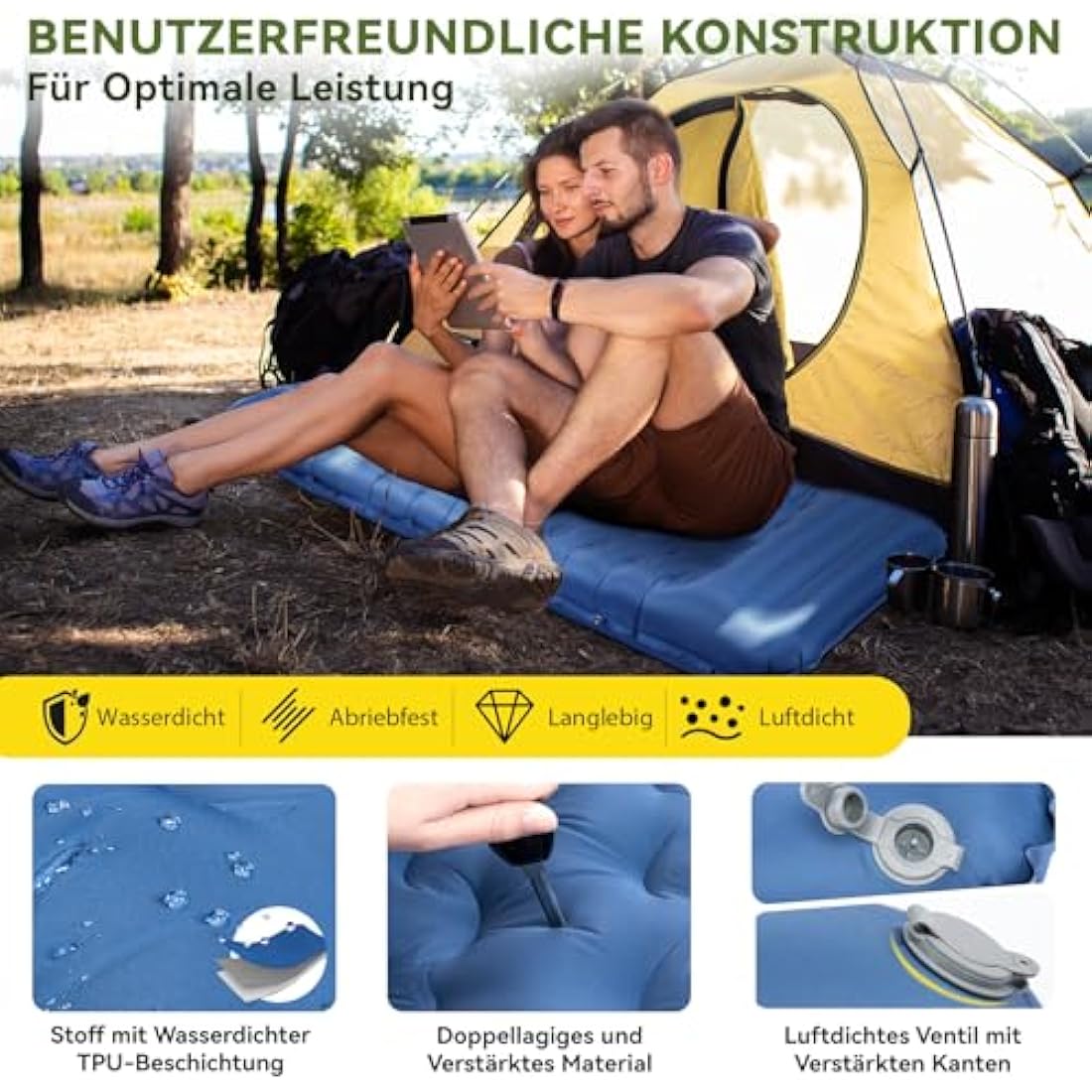 HIKENTURE Self-Inflating Sleeping Mat – 13cm Thick Ultralight Camping Pad