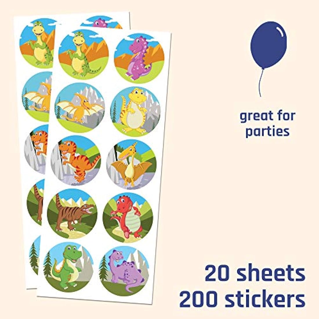 TownStix Dinosaur Stickers – 200 Self-Adhesive Decals for Party Favors