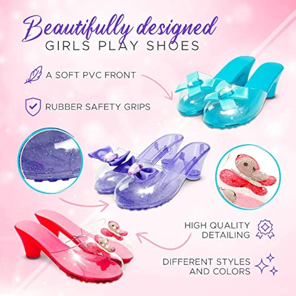 Jolof Store Princess Dress Up Shoes - 3 Pair Jelly Shoe Set for Girls