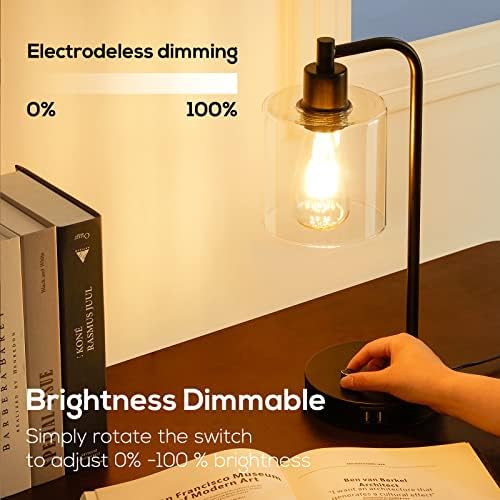 Homelist Industrial Dimmable Bedside Lamps Set of 2 with USB Ports