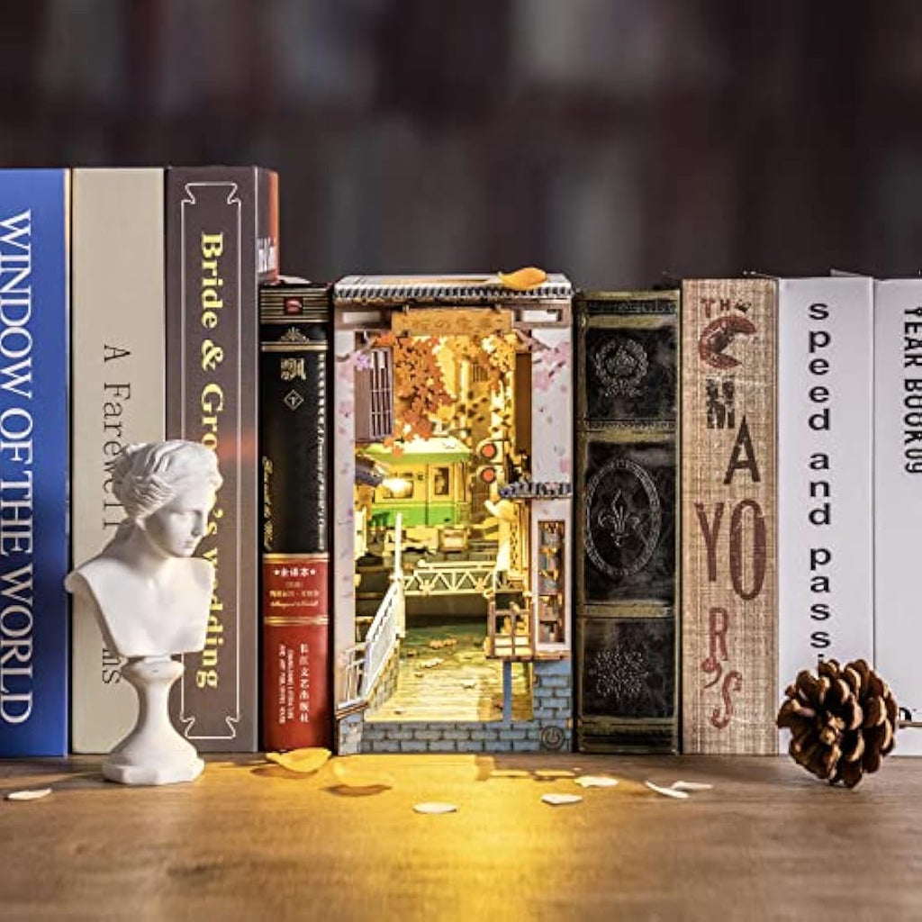 Robotime Sakura Densya DIY Wooden Book Nook Kit – Miniature Dollhouse