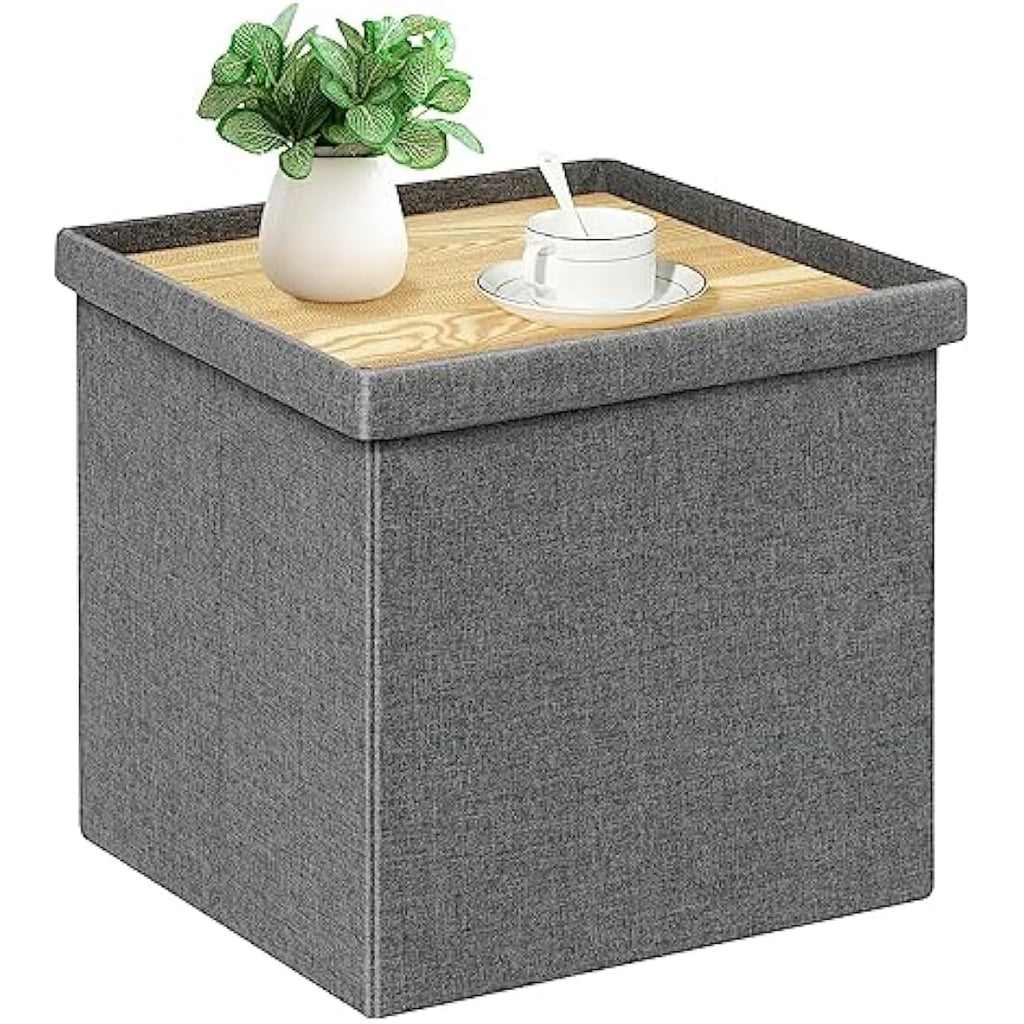 Grey Storage Ottoman – Foldable Toy Box & Coffee Table