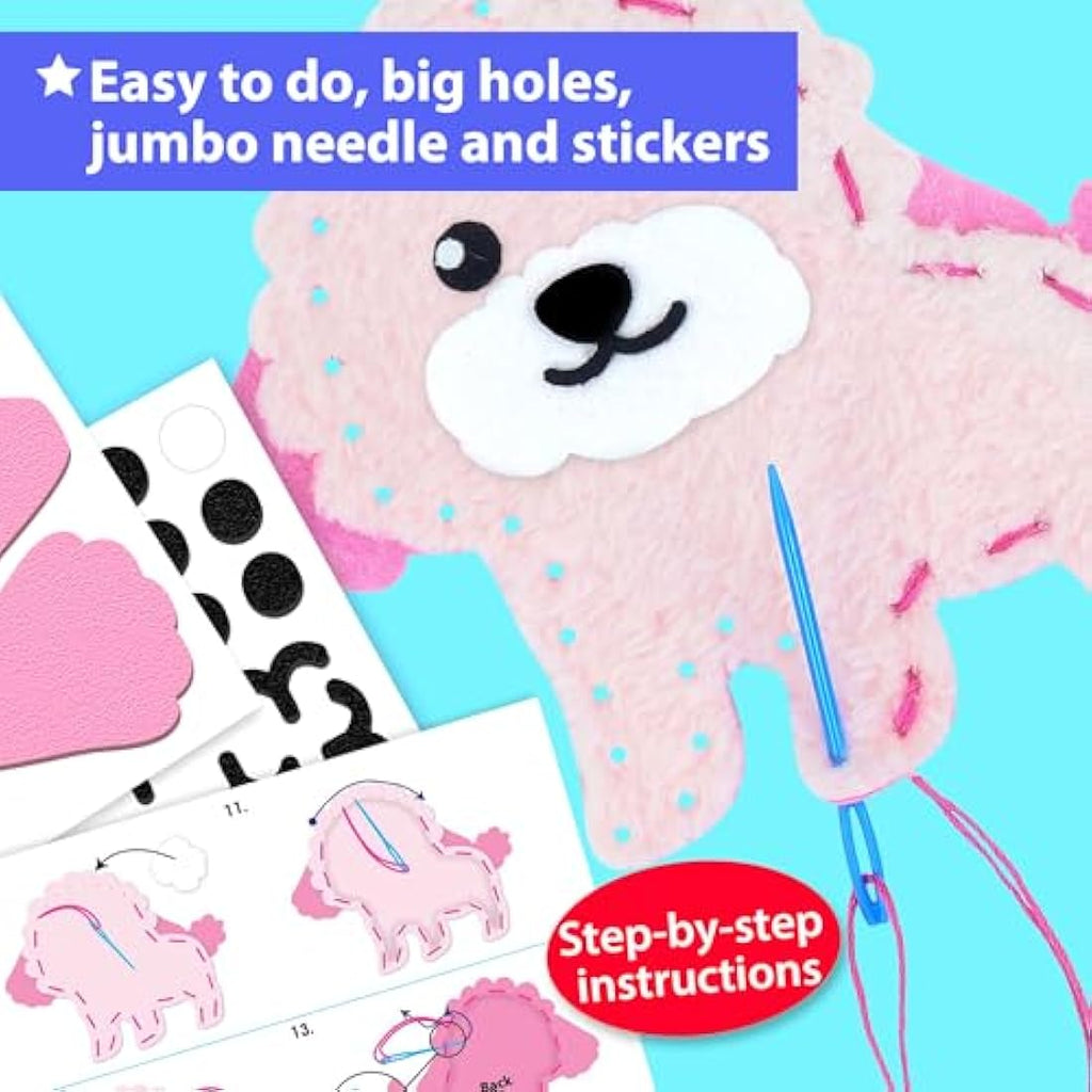 KRAFUN Kids Sewing Kit – 8 DIY Stuffed Animal Dolls Felt Craft Set
