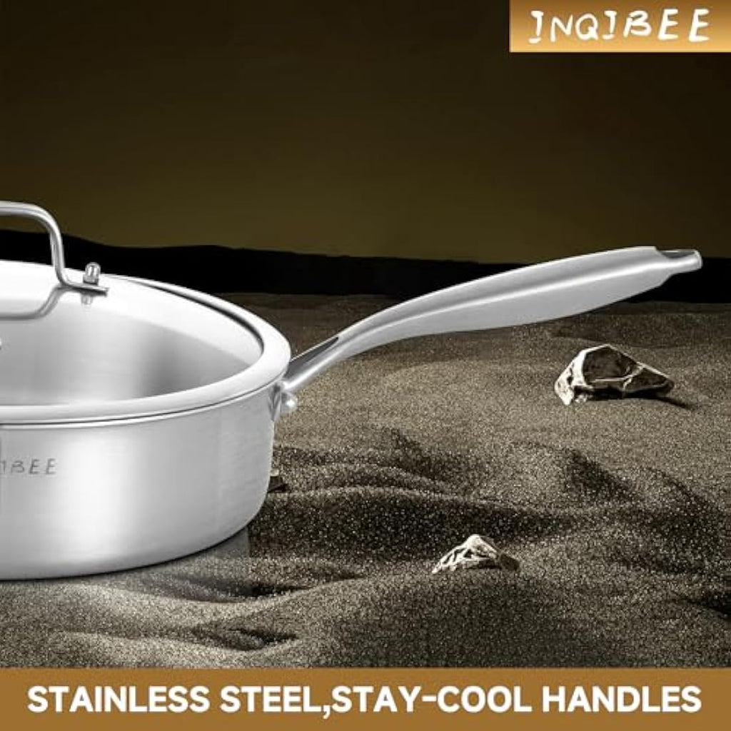 Inqibee Tri-Ply Stainless Steel Sauté Pan with Lid - 26cm Induction