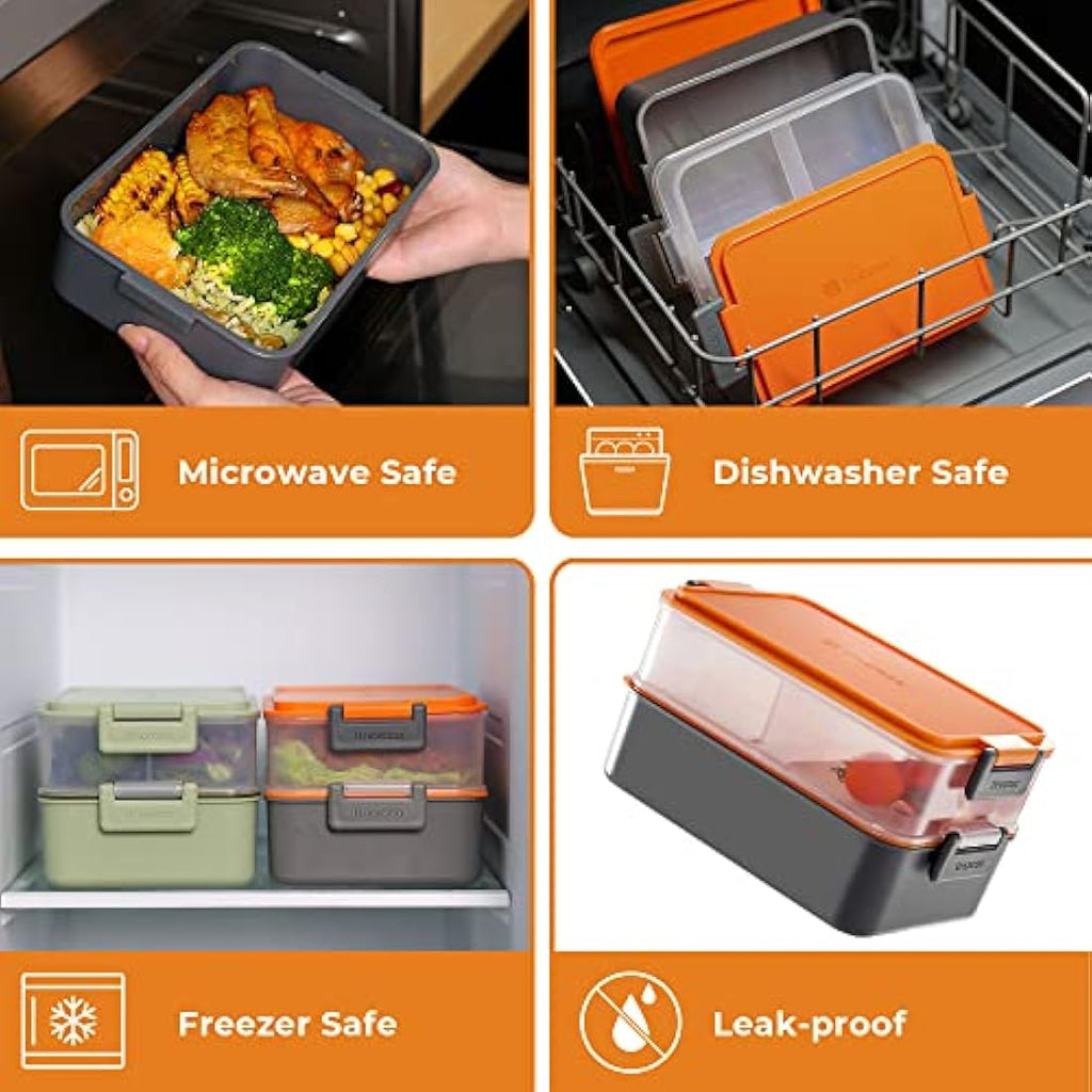 Linoroso 3-Compartment Bento Lunch Box with Utensils – Lava Orange