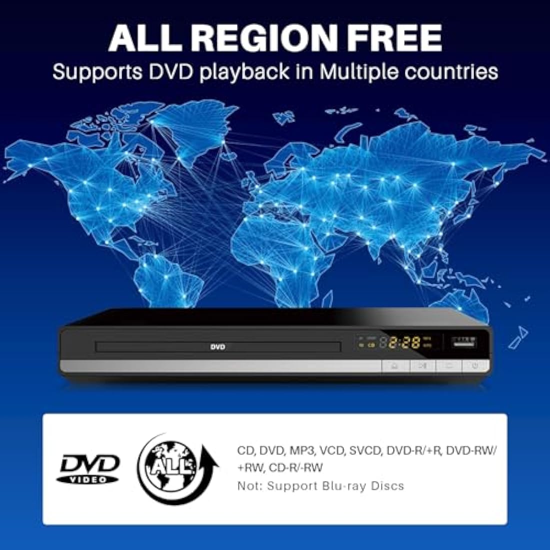 OKYUK Region Free DVD Player | 1080P HD Upscaling with HDMI & RCA Cables