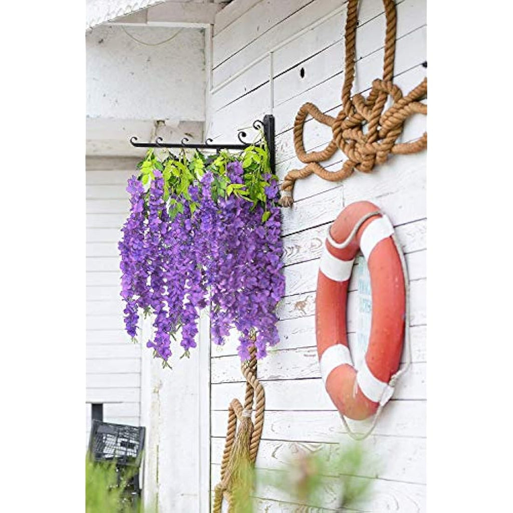 12pcs Artificial Wisteria Vine Hanging Silk Flowers – Purple