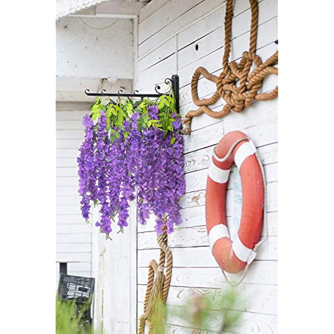 12pcs Artificial Wisteria Vine Hanging Silk Flowers – Purple