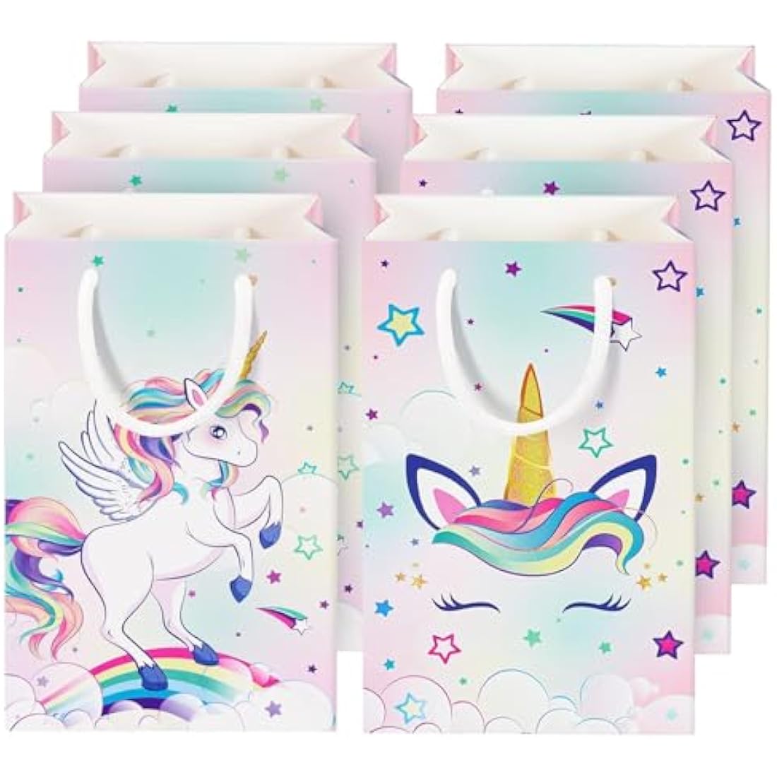 WERNNSAI Unicorn Party Favor Bags - 16PCS Rainbow Gift Bags with Handles