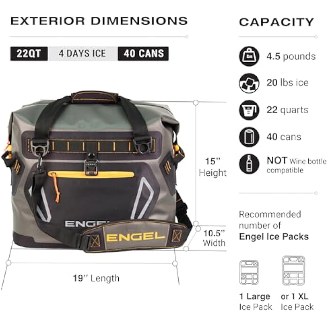 Engel HD20 Insulated Soft Cooler Bag – Leak-Proof 20.8L Portable Ice Box