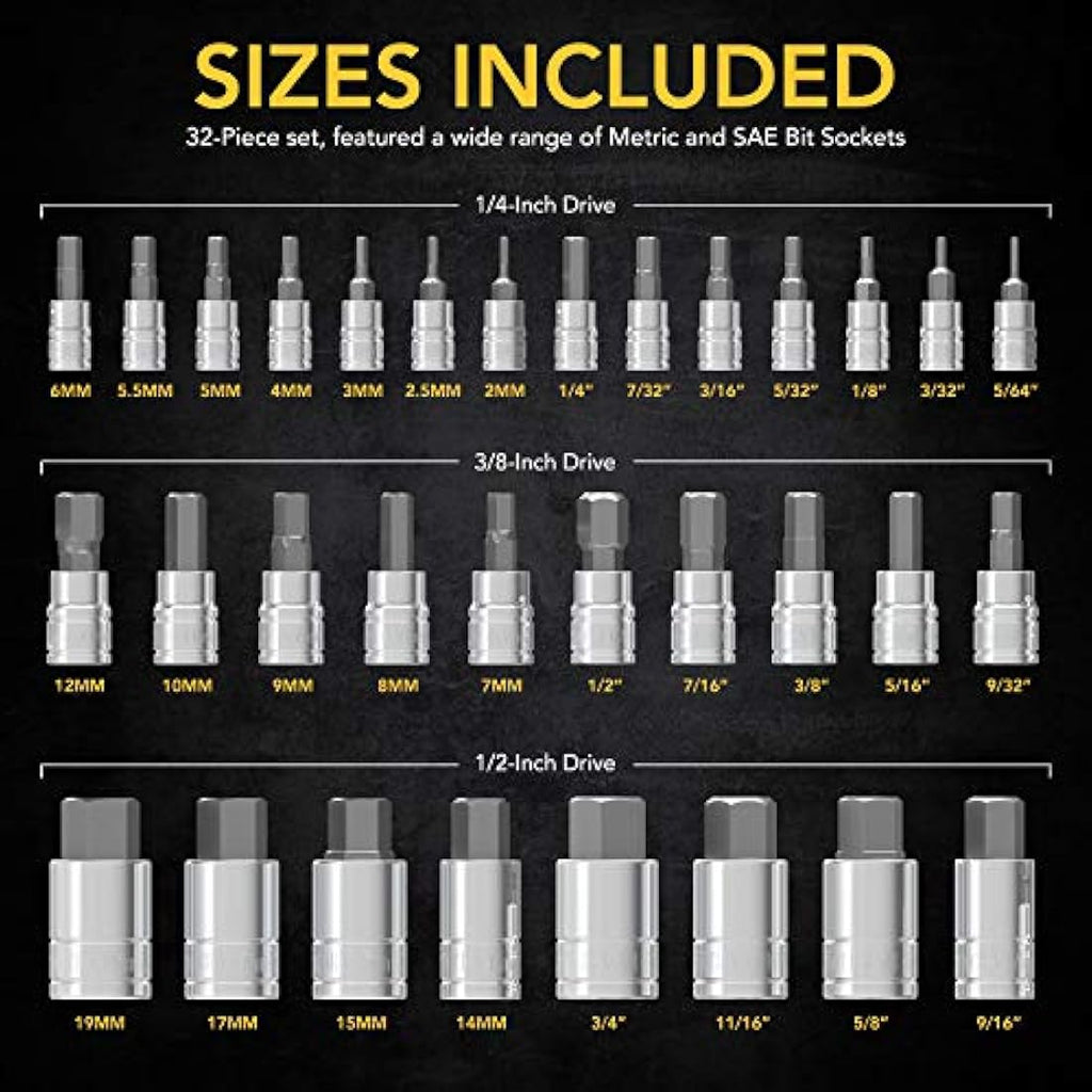 LEXIVON 32-Piece Master Hex Bit Socket Set | SAE & Metric S2 Alloy Steel