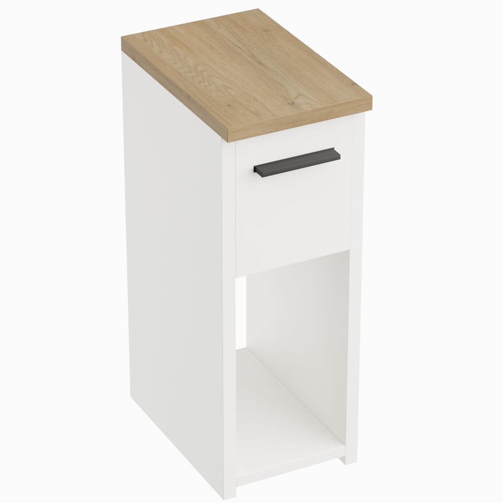 ComfortCove Narrow Bedside Table with Storage Shelf & Handle, White/Oak - image 5