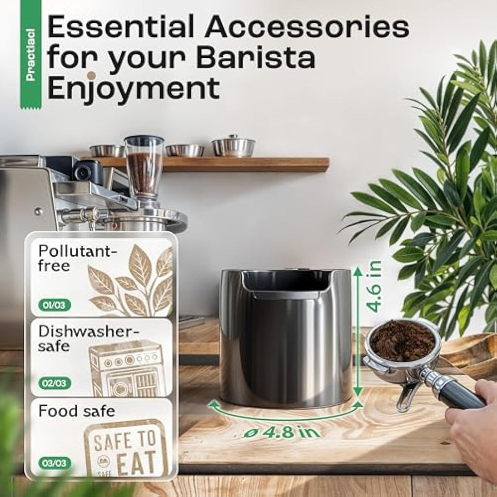 Homeffect Coffee Knock Box – Black Espresso Grounds Bin for Baristas
