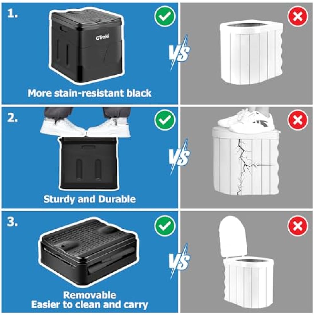 OTraki Foldable Camping Toilet – Portable Large Travel Potty for Adults
