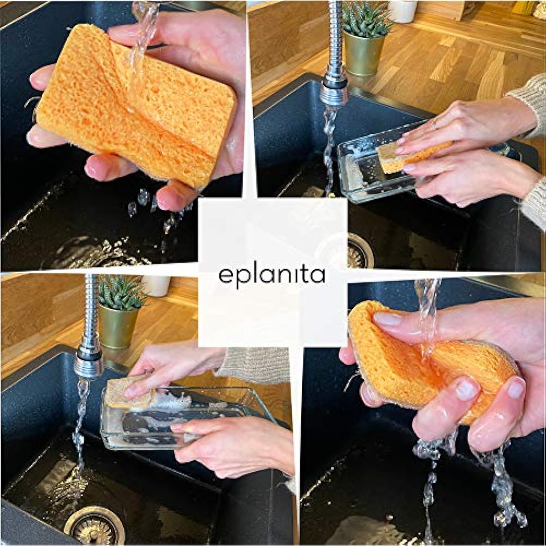 eplanita Natural Plant Based Scrub Sponges | 6 Pack Biodegradable Scourers
