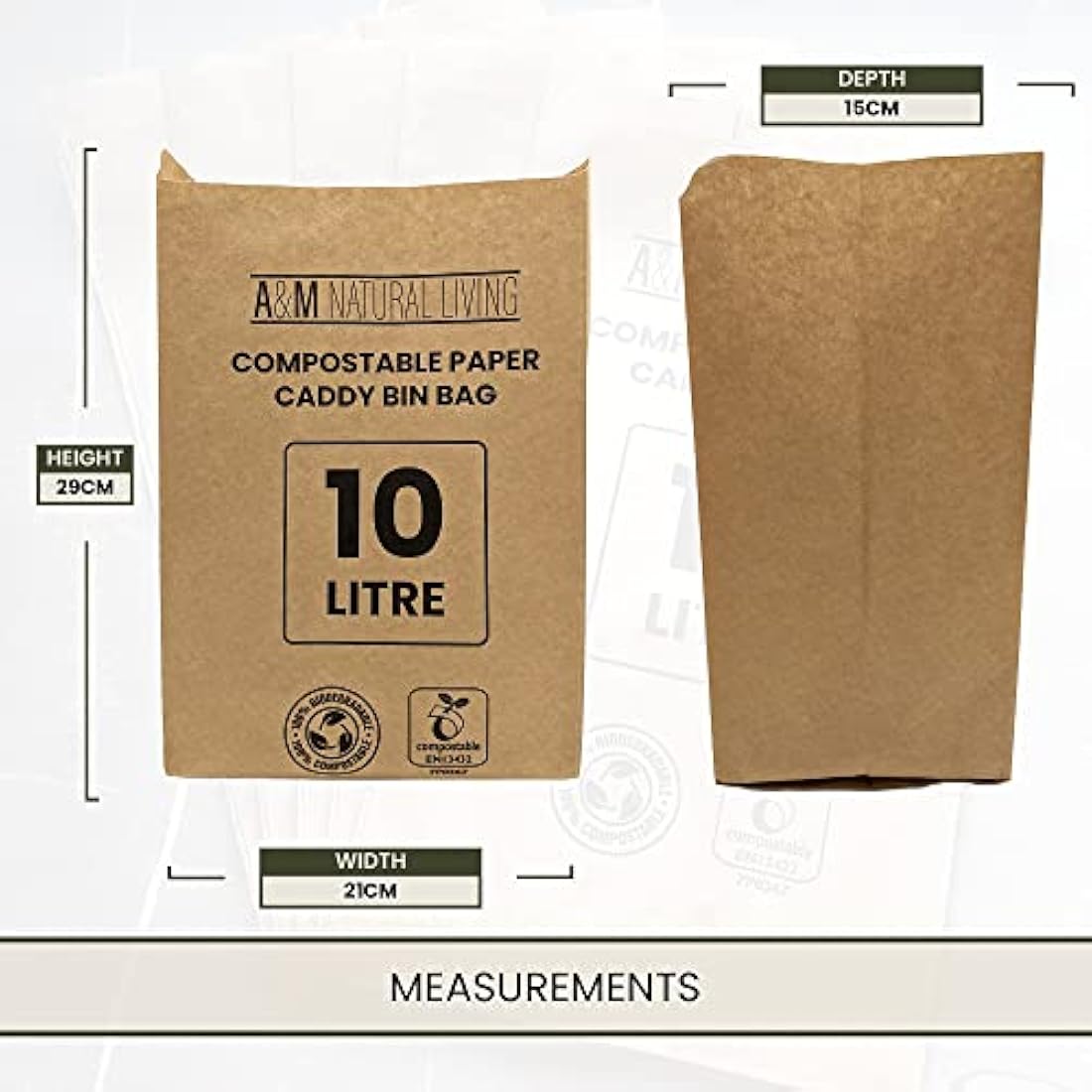A&M Natural Living 10L Paper Food Waste Caddy Liners - 150 Compostable Bags