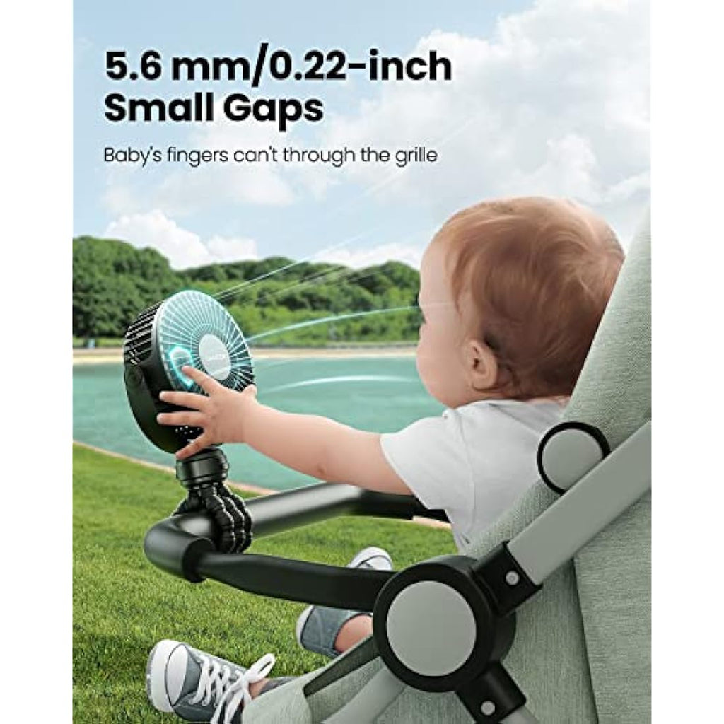 Gaiatop Mini Portable Stroller Fan | Rechargeable Flexible Tripod - Black