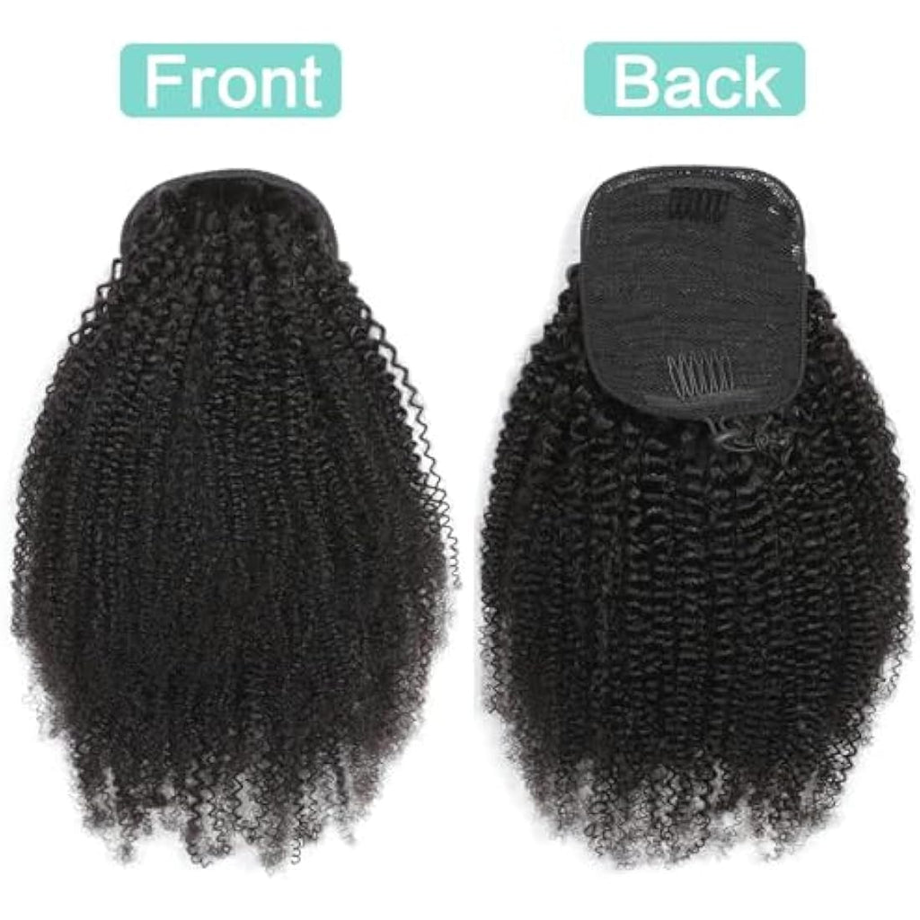 Jolof Store 4C Afro Kinky Curly Human Hair Drawstring Ponytail – 16 Inch