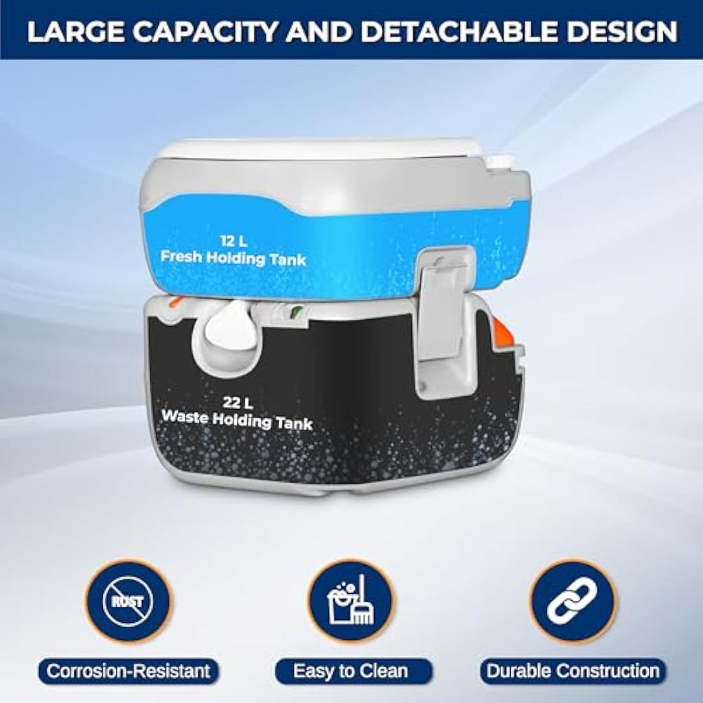 SereneLife Portable Toilet – 22L Leak-Proof Camping Porta Potty