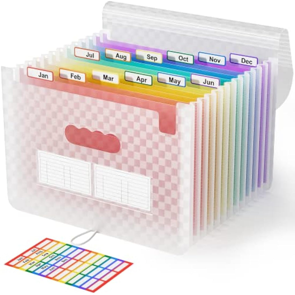 ABC life A4 Expanding File Organiser | 13 Pockets Grid Pattern - Pink