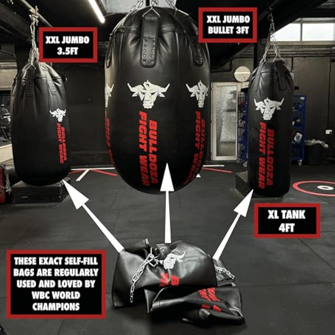 Bull Doza Fight Wear XXL Heavy-Duty Self-Fill Punching Bag with Chains