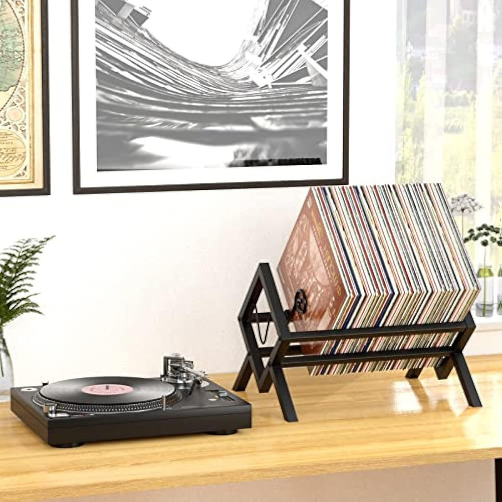 Vinyl Record Storage Holder – Metal 80-100 LP Album Stand