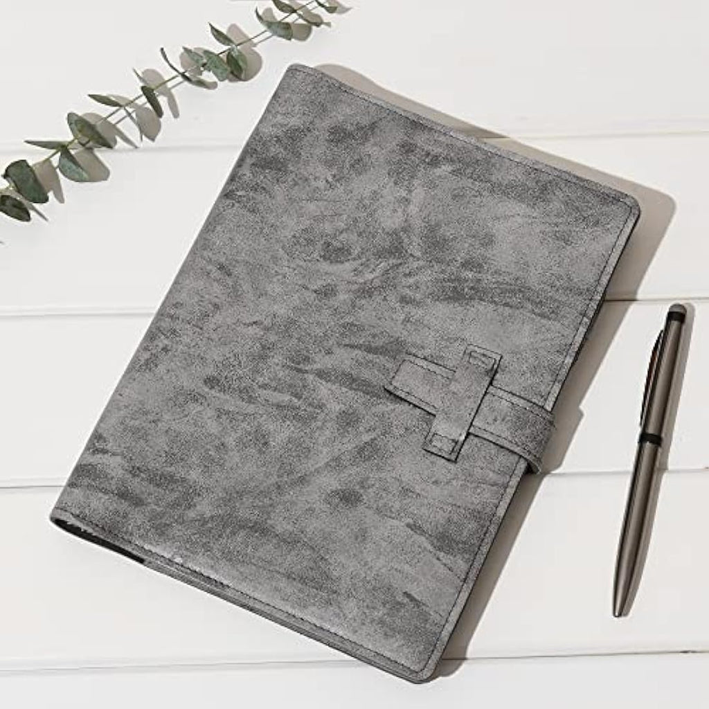 Jolof Store A5 Leather Binder Organizer – Refillable Dotted Notebook, Grey