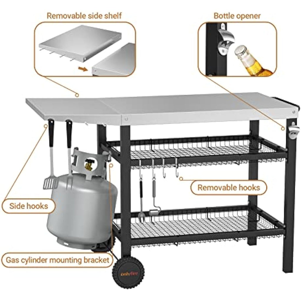 BBQ Prep Table – Stainless Steel Heavy Duty Grill Trolley