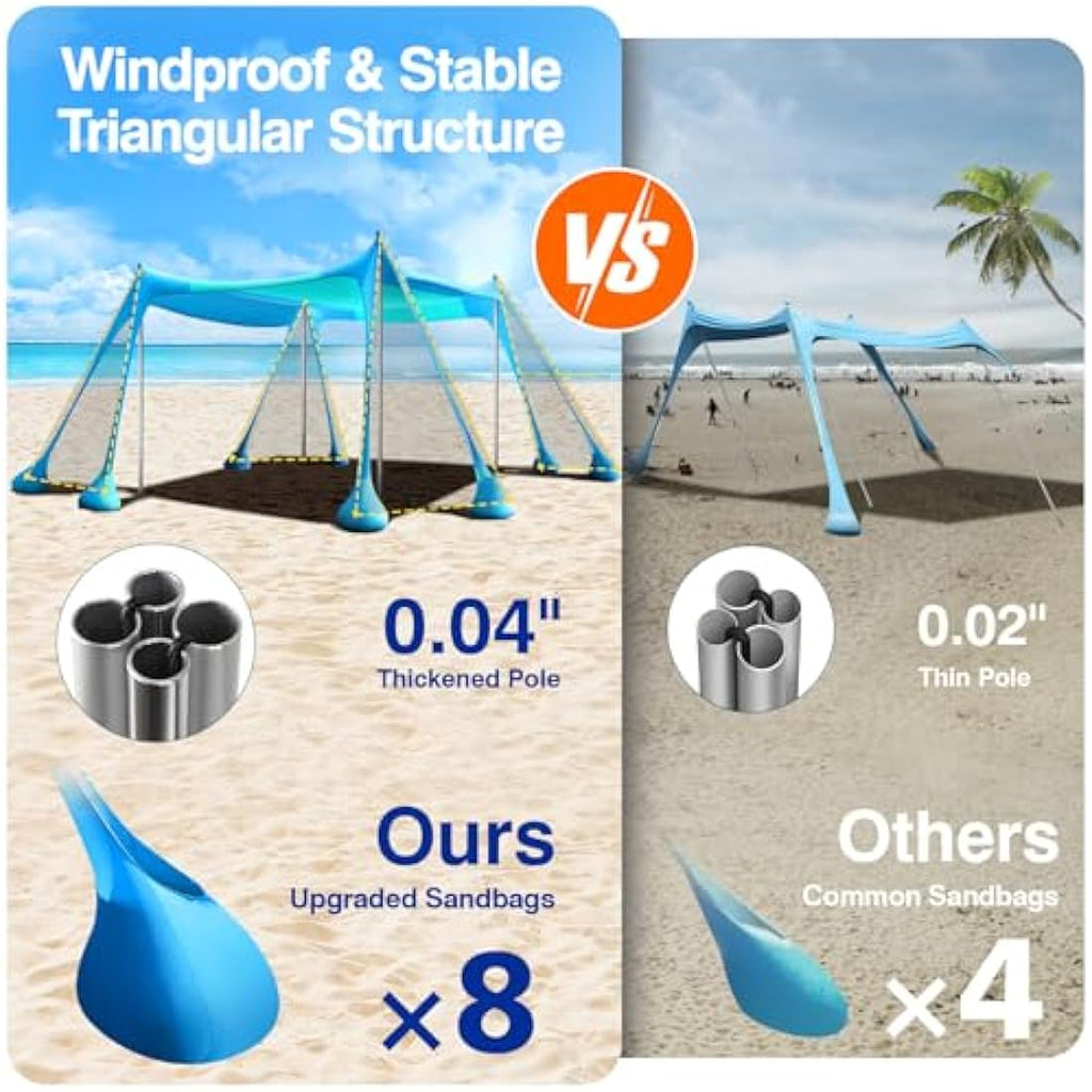 Rhino Valley Beach Tent – 6-8 Person UPF 50+ Windproof Sun Shelter