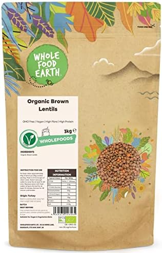 Wholefood Earth Organic Brown Lentils – 3kg High Protein Vegan Pantry