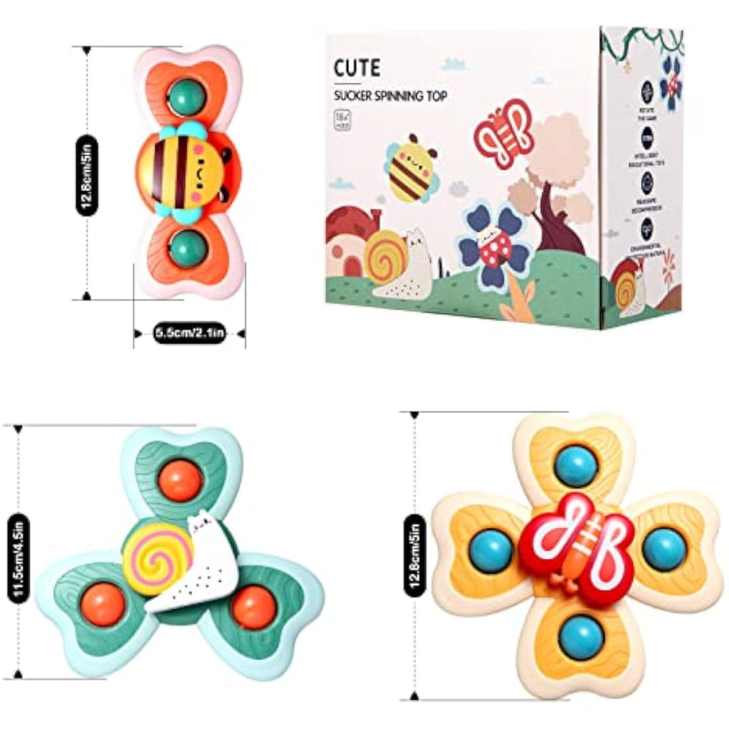 Hooku Suction Cup Spinner Toys – 3 Pcs Sensory High Chair Bath Toys