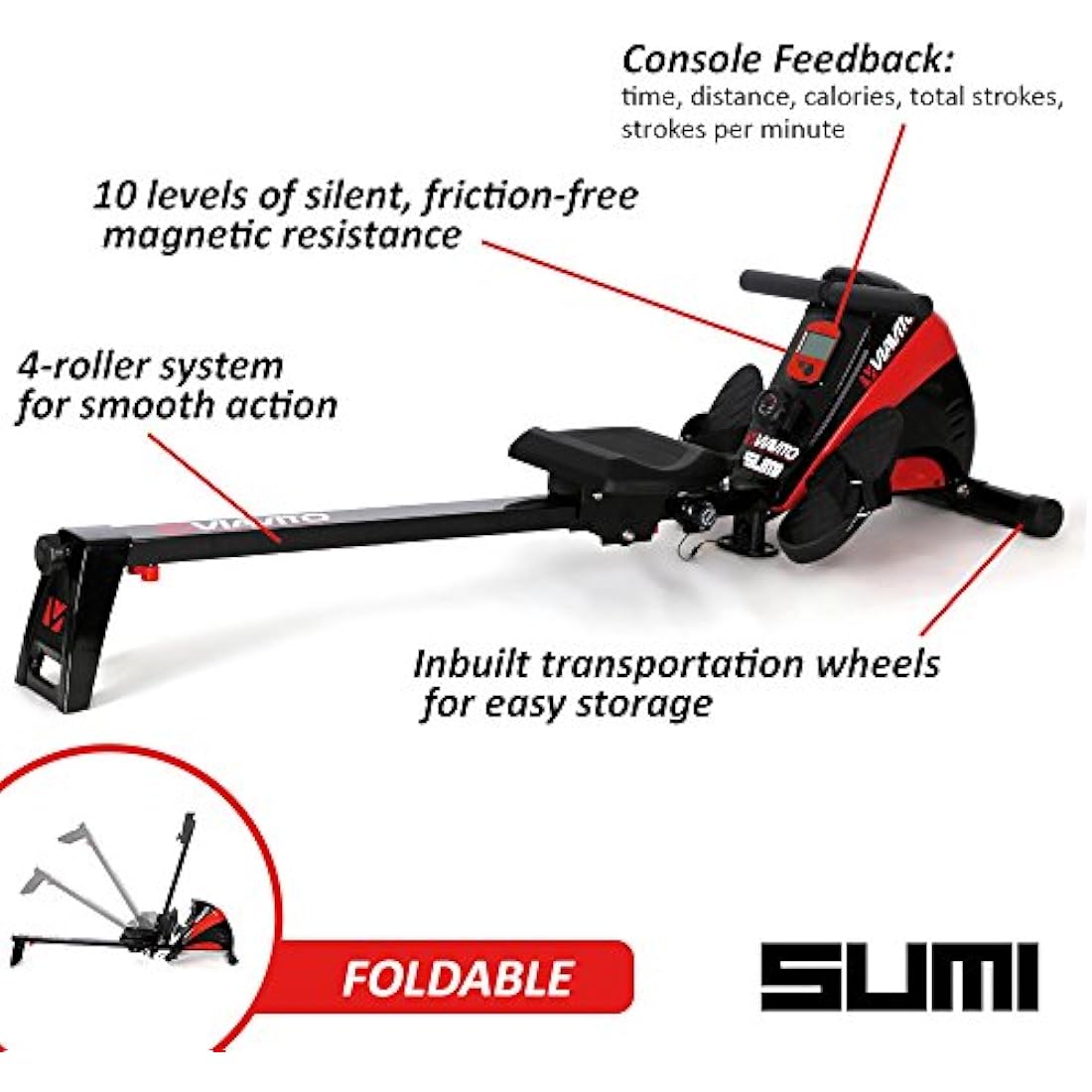 Viavito Sumi Folding Rowing Machine – Magnetic Resistance Home Rower