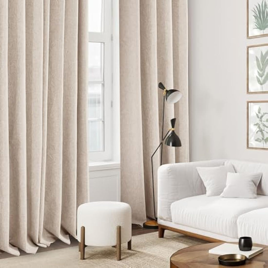 Deconovo 100% Blackout Faux Linen Eyelet Thermal Curtains - Pale Khaki