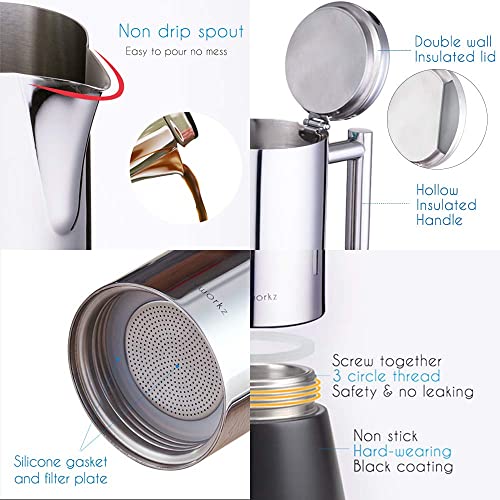 Easyworkz Diego Stovetop Espresso Maker | 6-Cup Stainless Steel Moka Pot