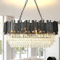 Modern Oval Crystal Chandelier – Black Pendant Light