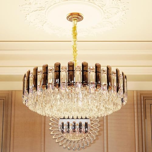 LUVODI 3-Tier Modern Crystal Chandelier | 40cm Smoky Grey Pendant Light