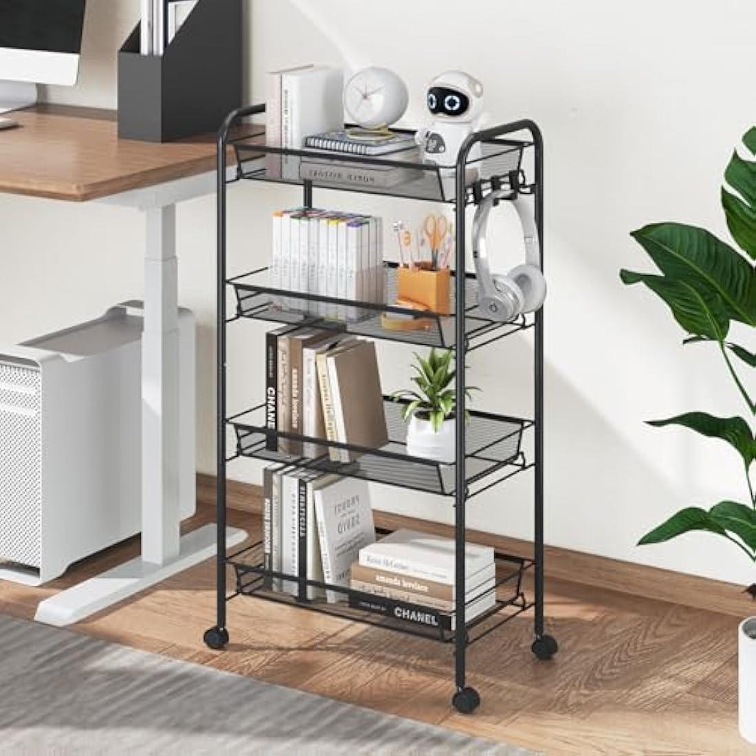 APEXCHASER 4-Tier Metal Rolling Utility Cart | Mobile Storage Trolley, Black