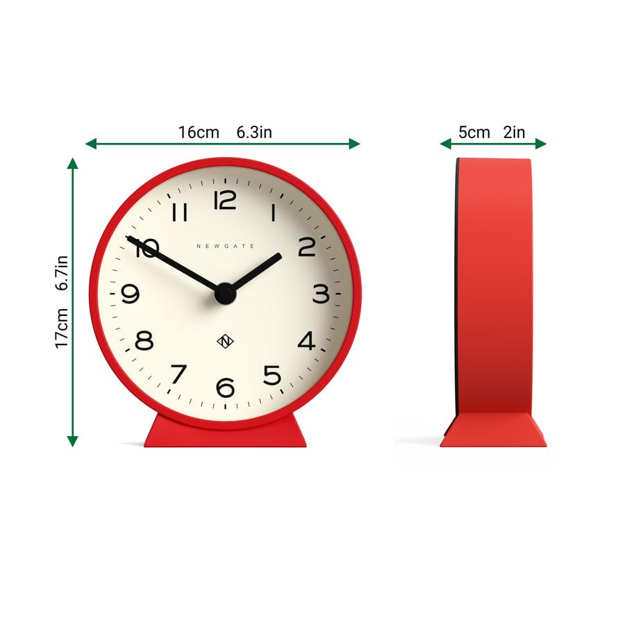 Newgate M Mantel Silent Sweep Clock | Modern Minimalist Desk Clock - Red