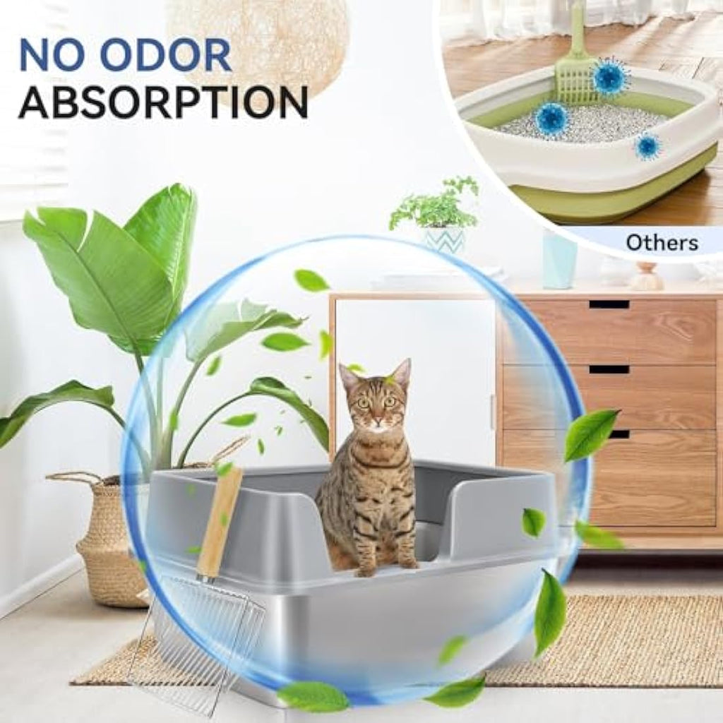 Stainless Steel Cat Litter Box – High Sided Metal Tray