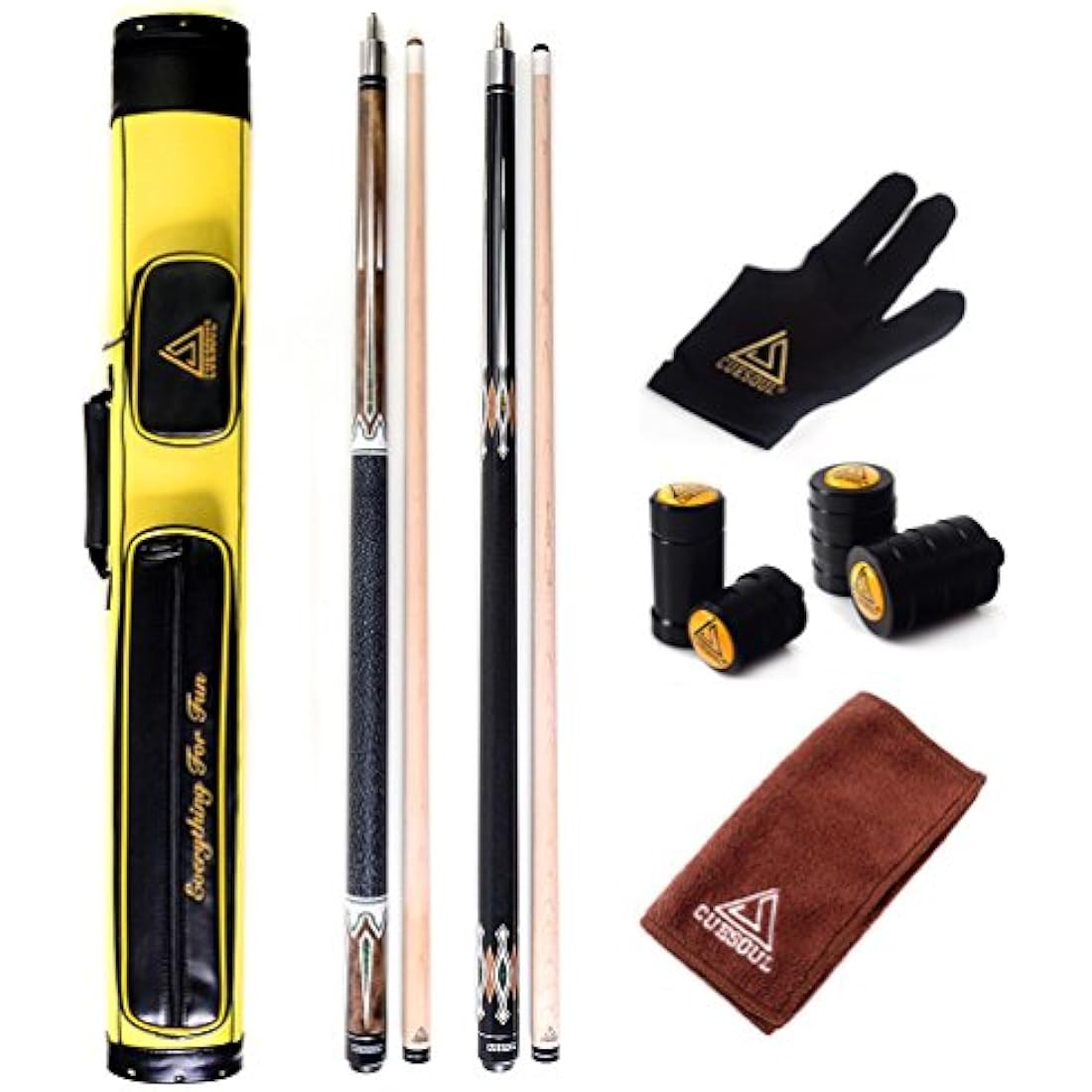 CUESOUL 58" Maple Pool Cue Stick Set with 2x2 Hard Case and Accessories