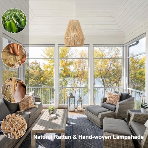 FORCOSO Rattan Pendant Light – Handwoven Boho Hanging Ceiling Lamp