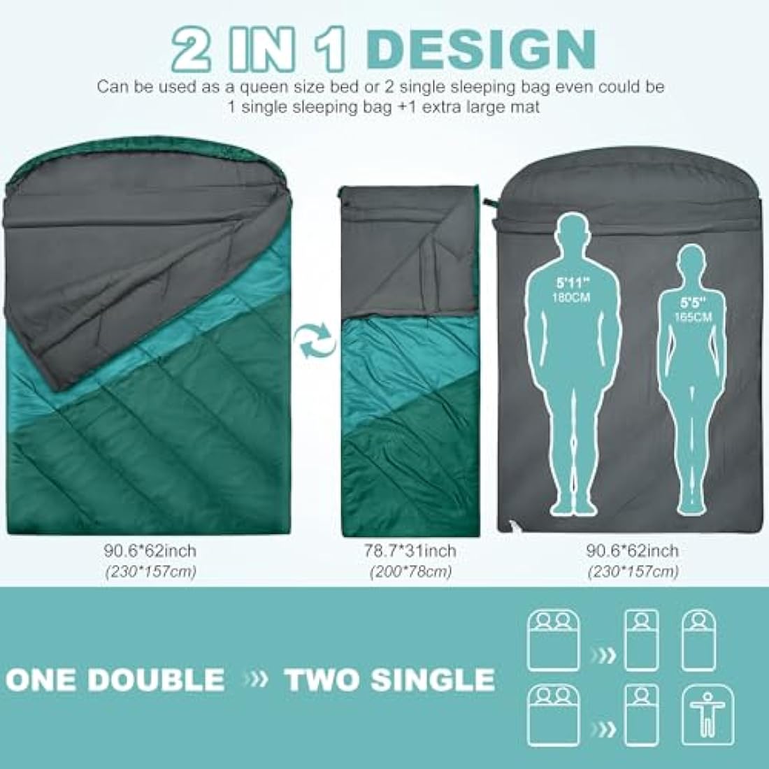 Mcota Double Sleeping Bag | XL Queen Size Waterproof Camping Gear