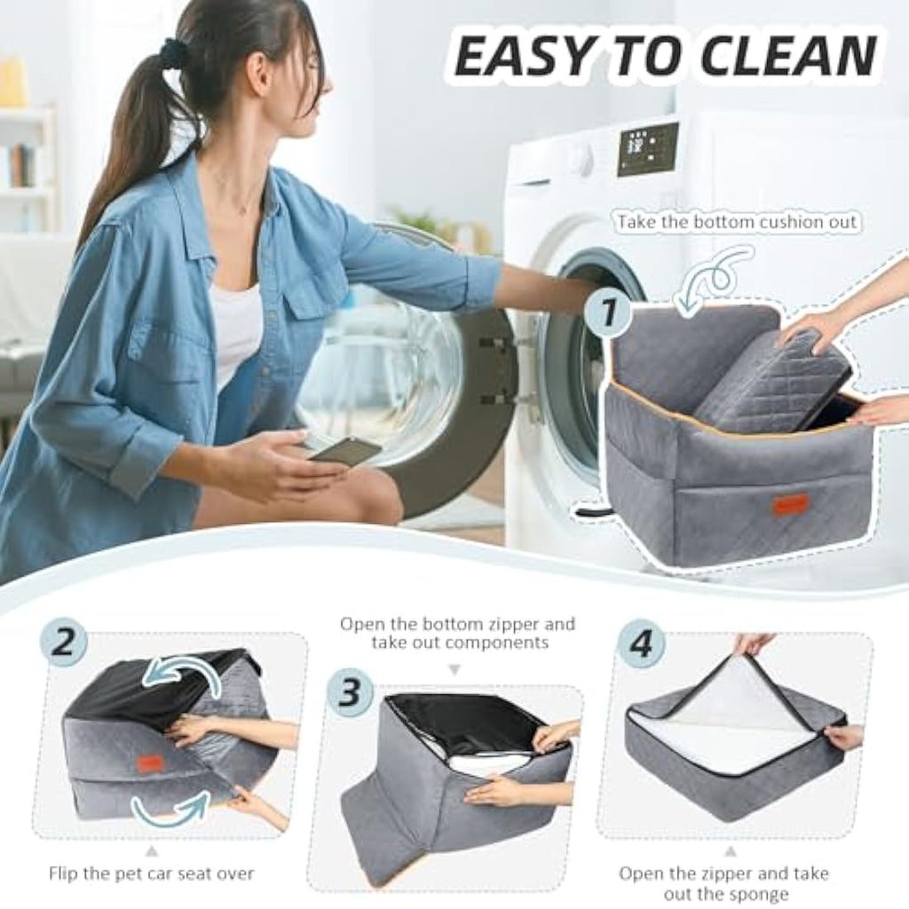 HEGGCOOE Memory Foam Dog Car Seat – Washable Booster Seat for Dogs to 35lbs