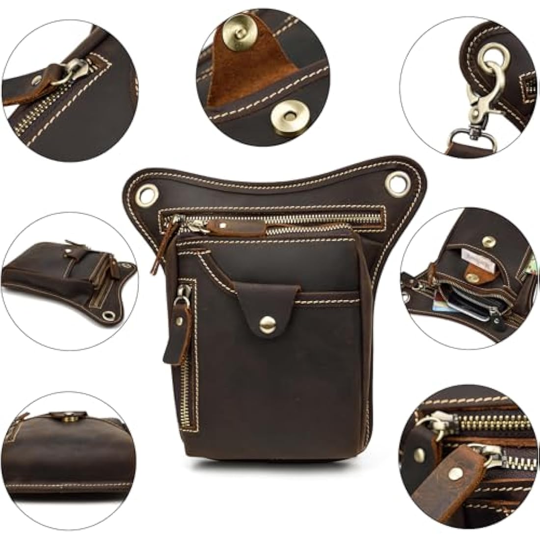 Genuine Leather Motorcycle Leg Bag | Vintage Thigh Waist Pack