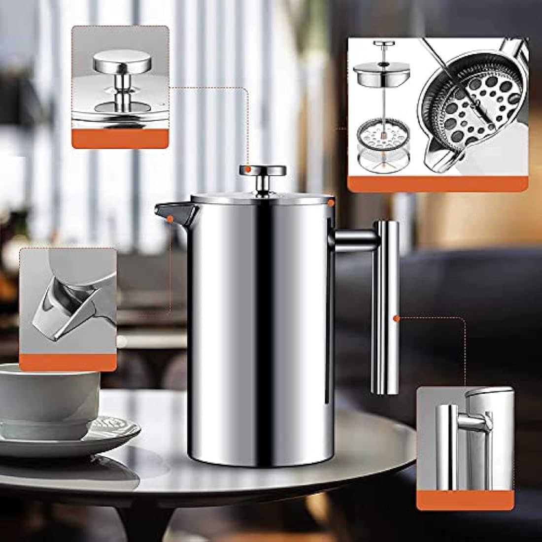 MaxMiuly French Press 1L – Double Wall Stainless Steel Coffee Maker