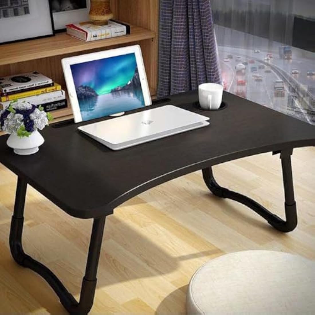 Folding Laptop Bed Table | Portable Steel Leg Tray - Black