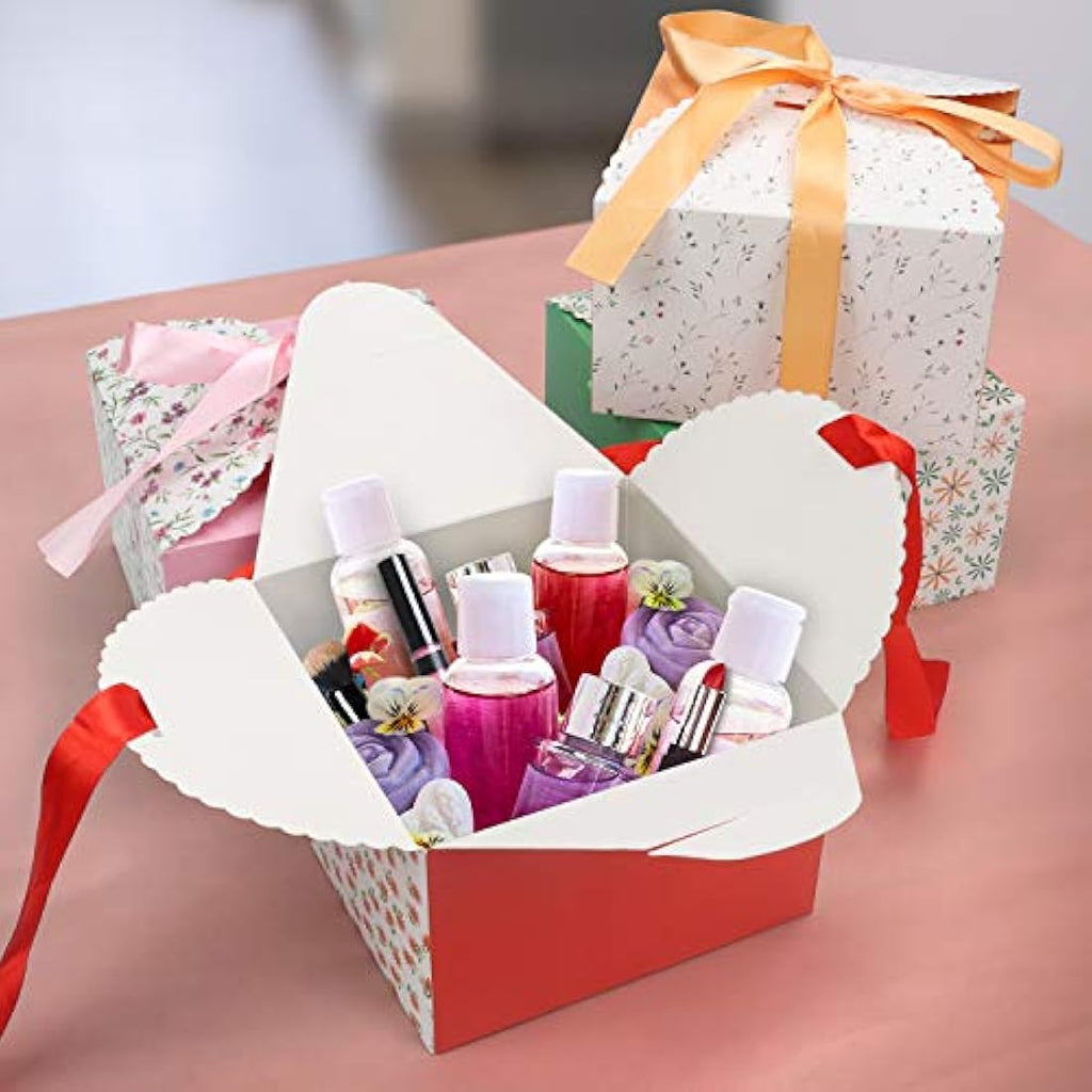 Belle Vous Scalloped Floral Gift Boxes with Ribbon - 20 Pack Square Favours