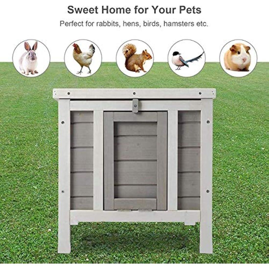 Bunny Business Wooden Rabbit & Guinea Pig Hide House – Grey Weatherproof