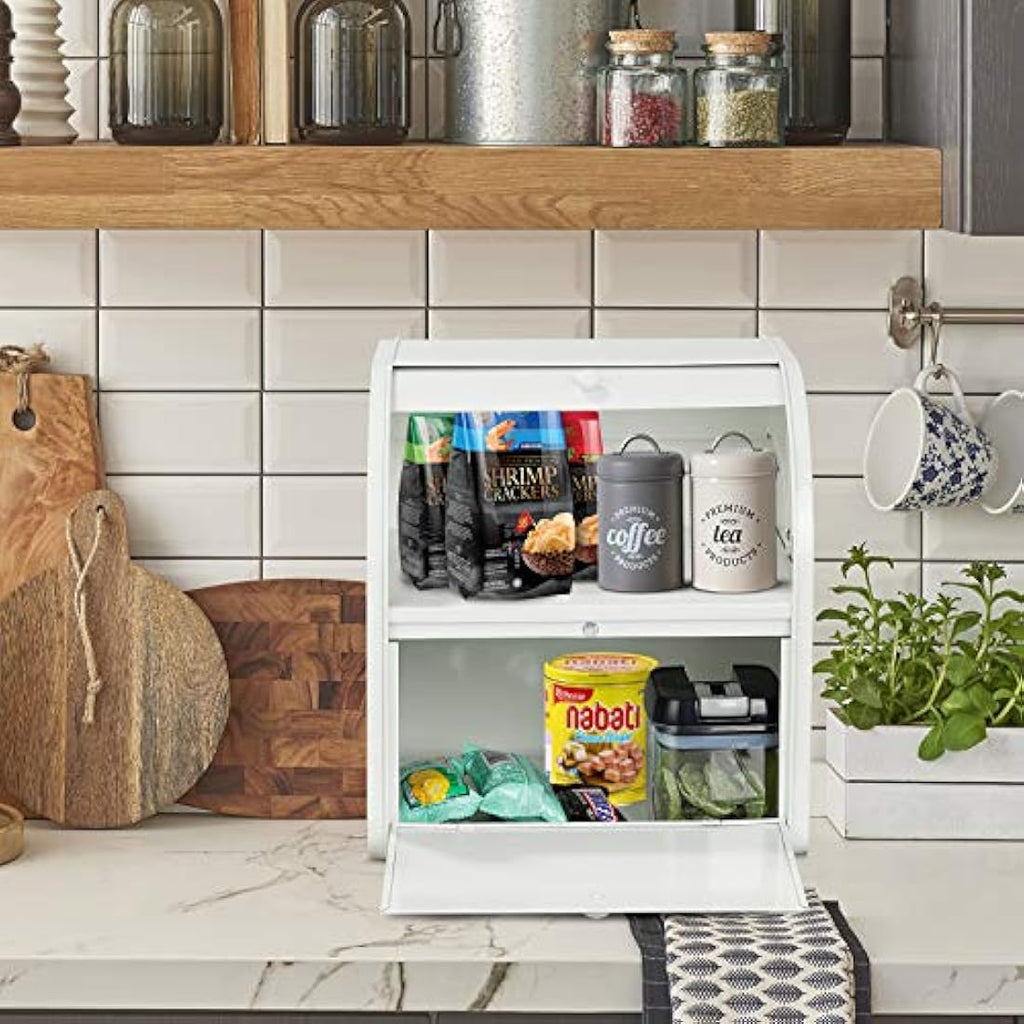 Hossejoy Metal Bread Box | Double Layer Roll Top Kitchen Storage Bin