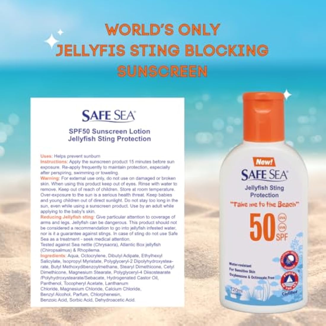 Safe Sea SPF 50 Anti-Jellyfish Sting Sunscreen for Sensitive Skin - 2 Pack